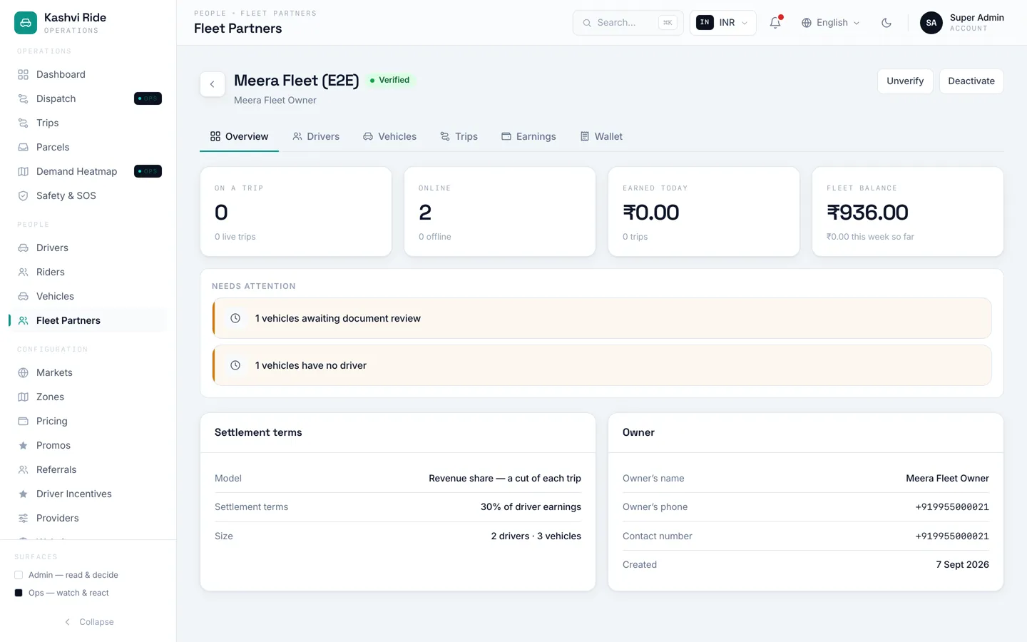 Operator console — Fleet partners