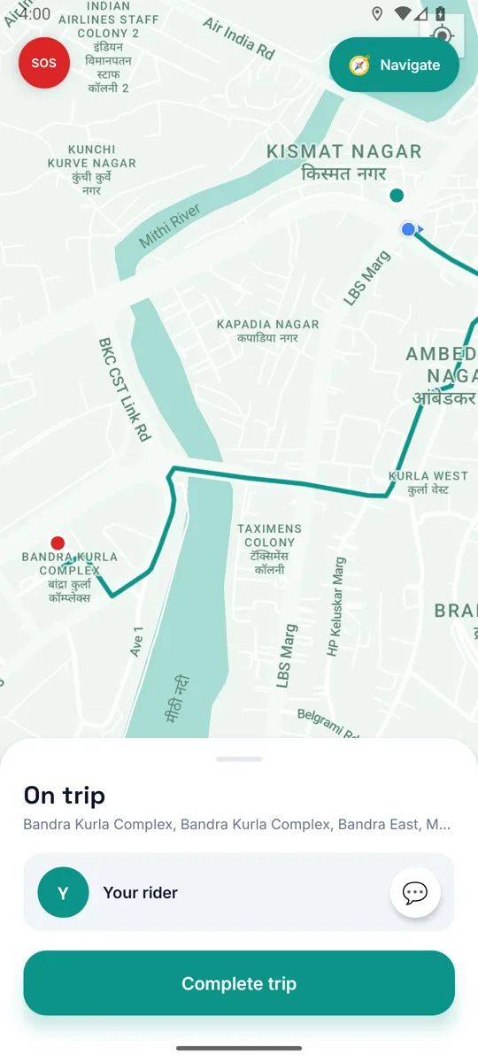 Driver app: On the trip