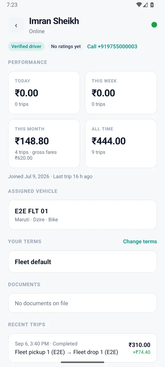 Fleet partner app: A driver's trips, documents and terms