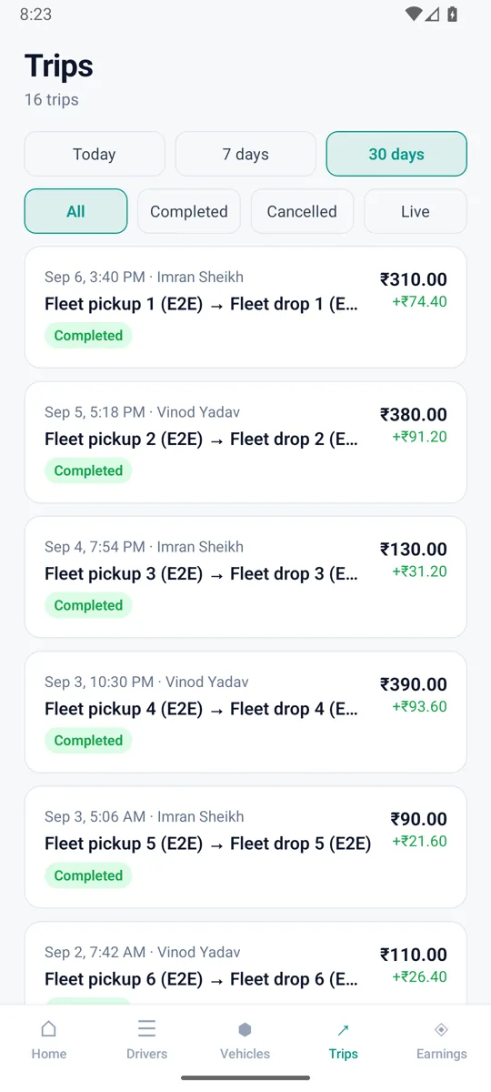 Fleet partner app: Trips and the fleet's share