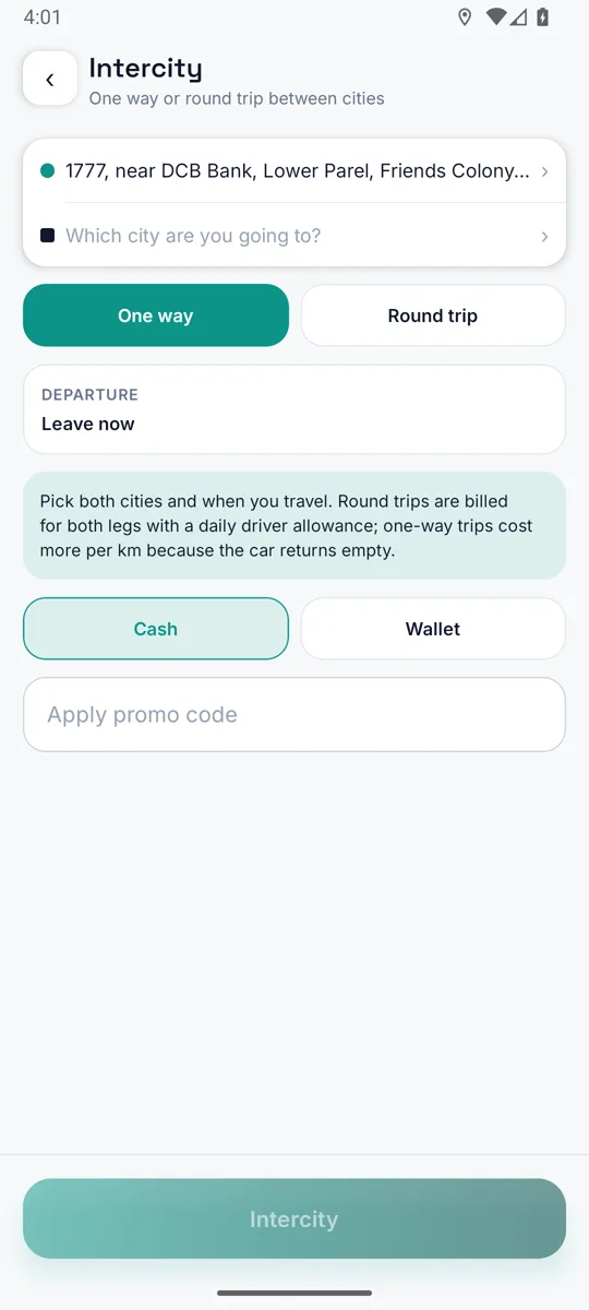Rider app — Intercity